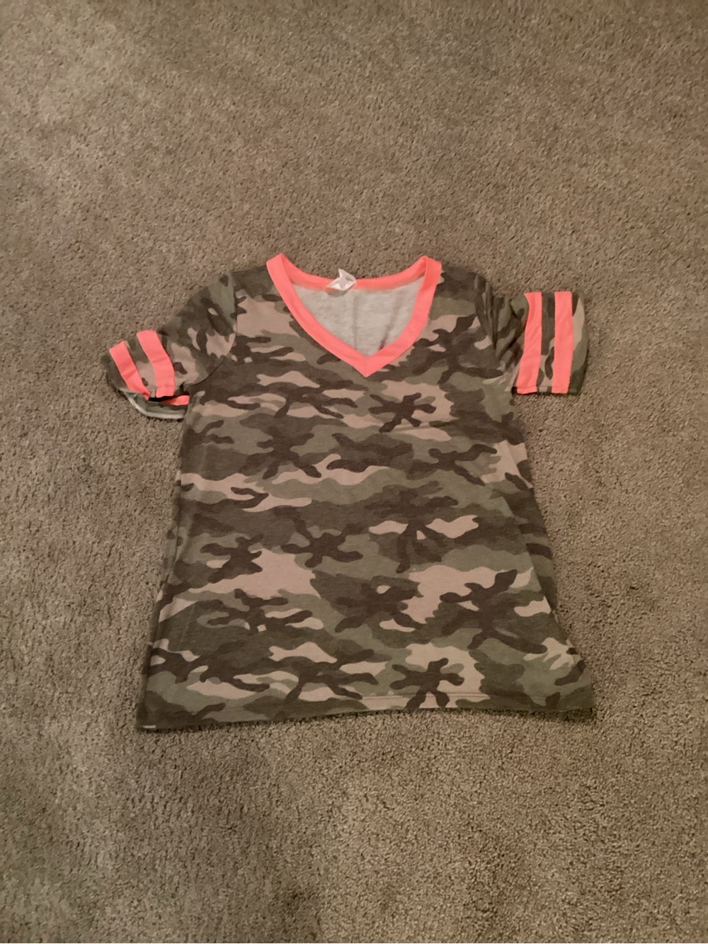 Sew In Love Girls' Camo V-Neck Top with Neon Pink Trim